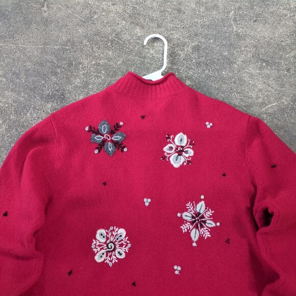 Vintage Charter Club Cardigan Sweater Womens L Red Cottage Snowflake Lambswool - Picture 4 of 7